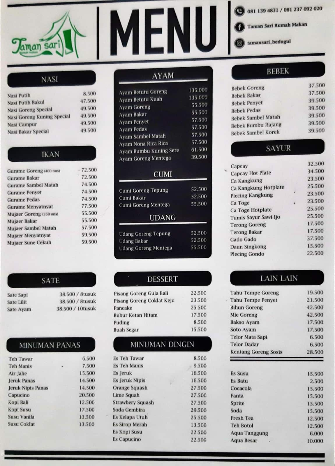 Taman Sari Menu Menu For Taman Sari Bedugul Bali Zomato