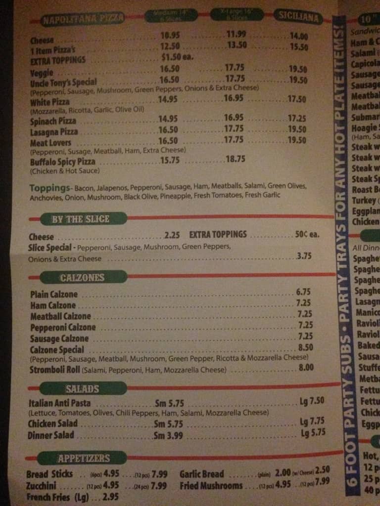 Uncle tony s pizza menu menu for uncle tony s pizza midtown phoenix