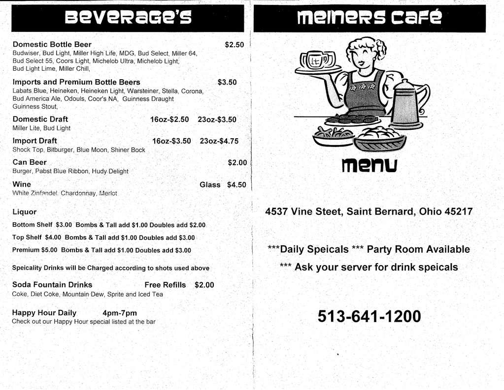 Carta de Meiner's Cafe