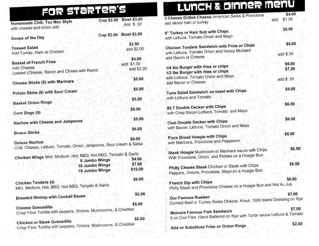 Carta de Meiner's Cafe