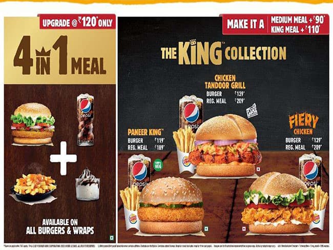 Menu at Burger King, Amritsar, Unit No S027