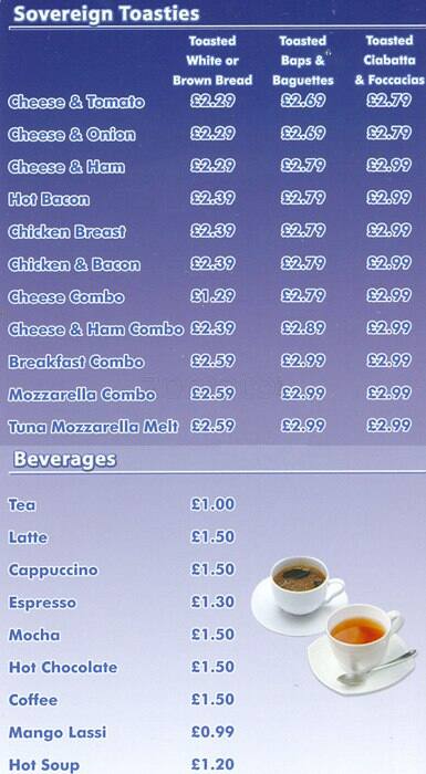 Carta de Sovereign sandwich shop