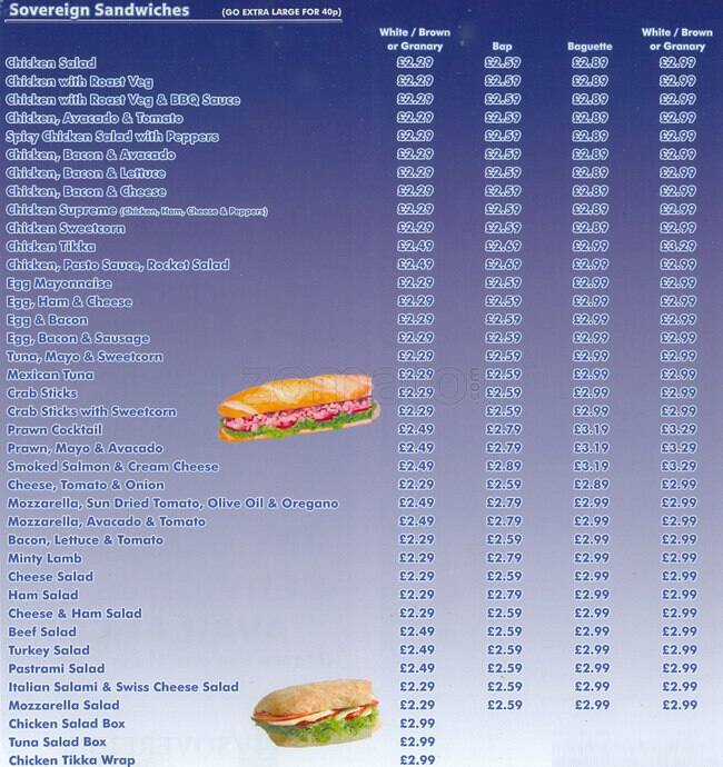 Carta de Sovereign sandwich shop