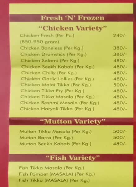 Peshawari Chicken Corner menu