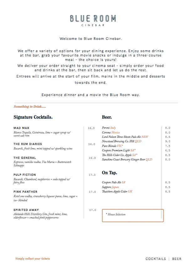 Blue room cinebar menu menu for blue room cinebar rosalie brisbane