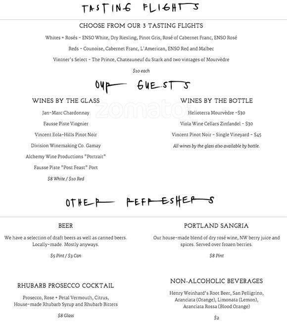 ENSO Winery menu