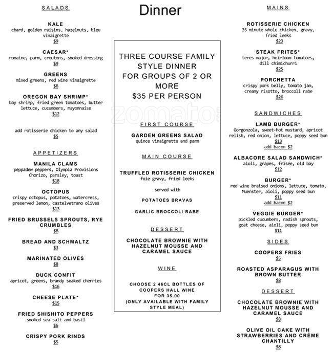 ENSO Winery menu