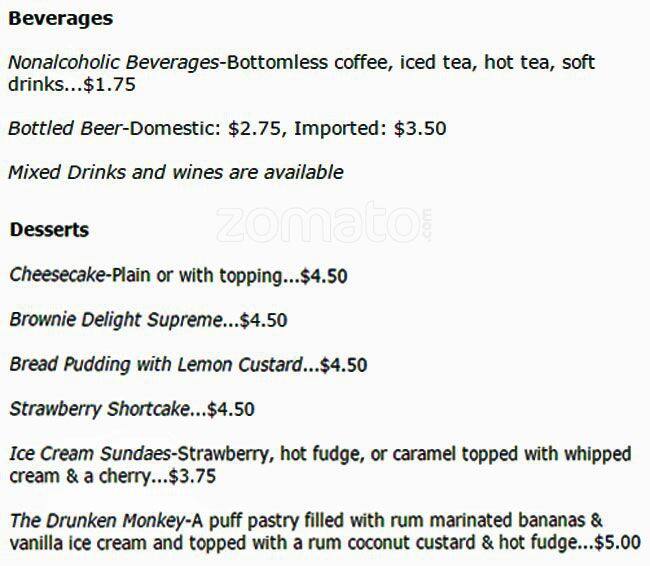 Menu at Lobscouser Restaurant, Portsmouth