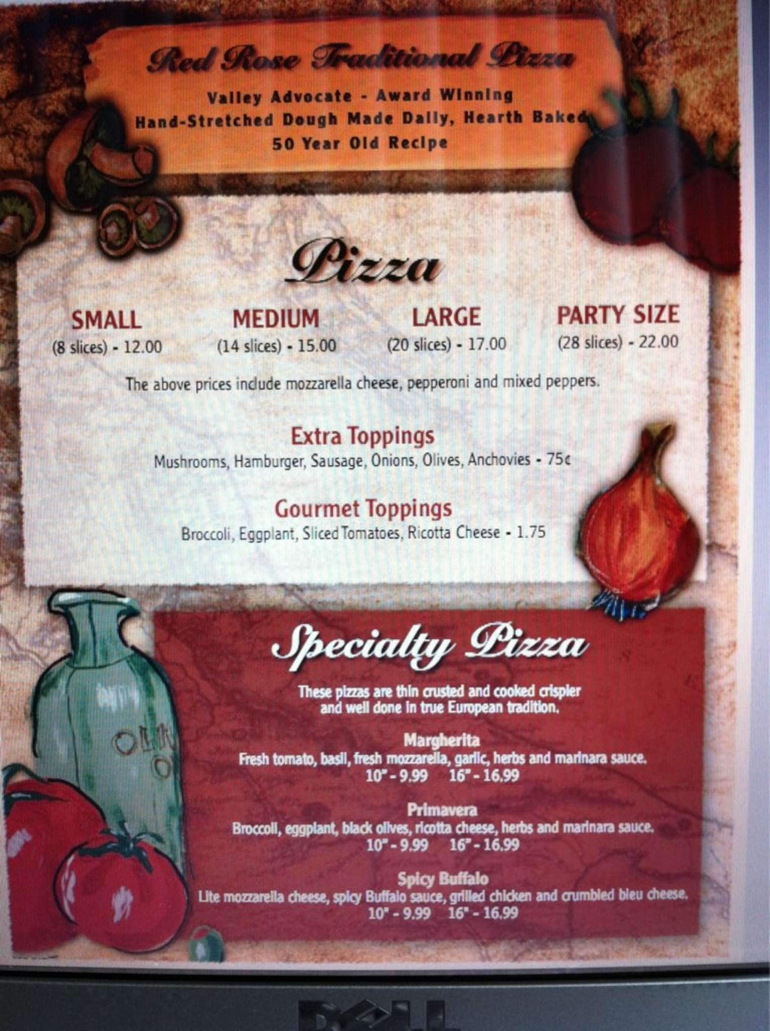 Menu at Red Rose Pizzeria, Springfield