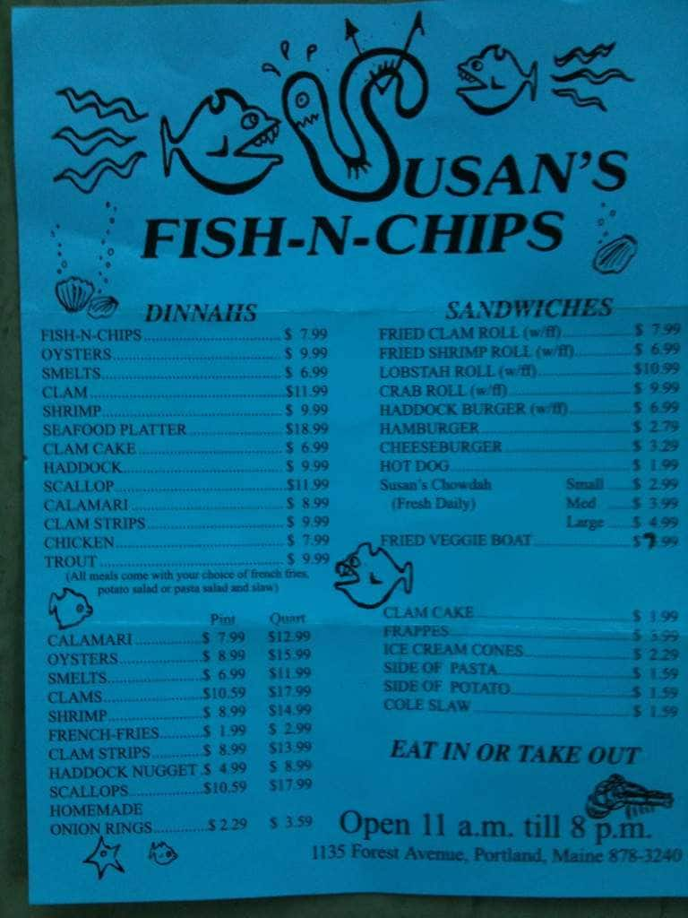 Susan S Fish Chips Menu Menu For Susan S Fish Chips Portland Portland