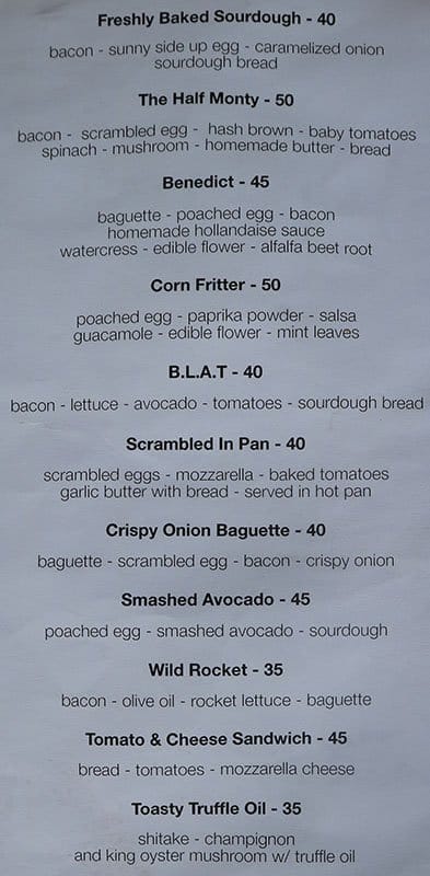 Menu at Sejiwa Coffee cafe, Bandung, Jl. Progo No.15