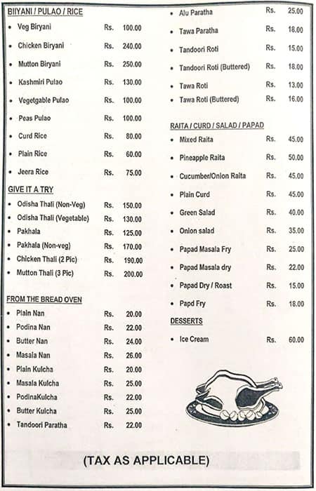 Hotel Ashoka menu