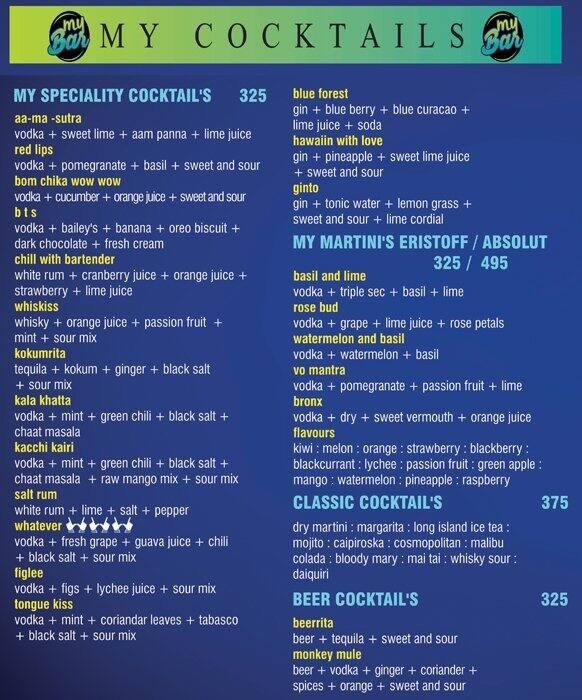 Menu at My Bar, Bengaluru, 6