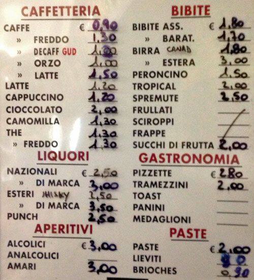 Menu di BAR TABACCHI PACETTI 