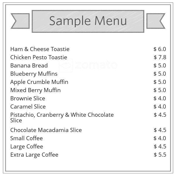 Bellissimo Coffee Kiosk Menü, Bellissimo Coffee Kiosk, New Farm