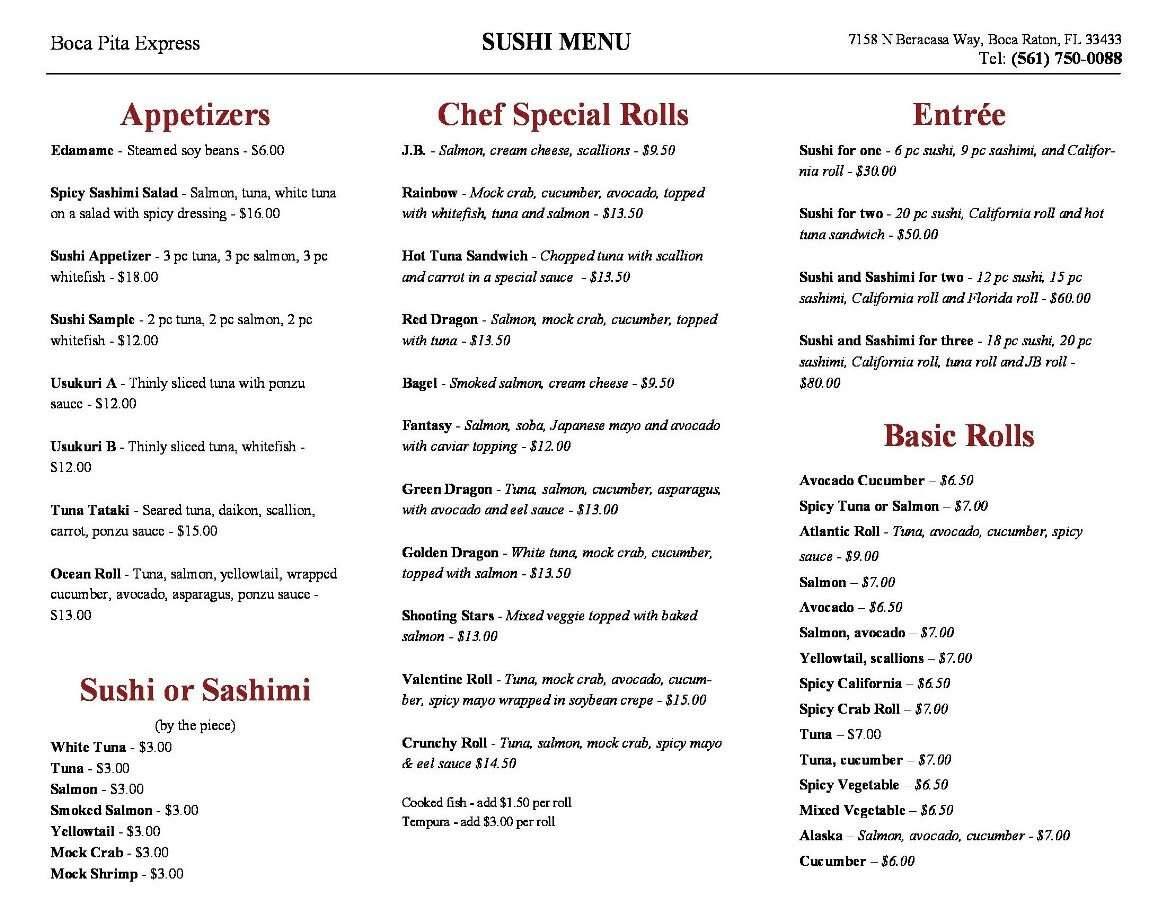 Boca Pita Express Menu, Menu for Boca Pita Express, Boca Raton, Miami