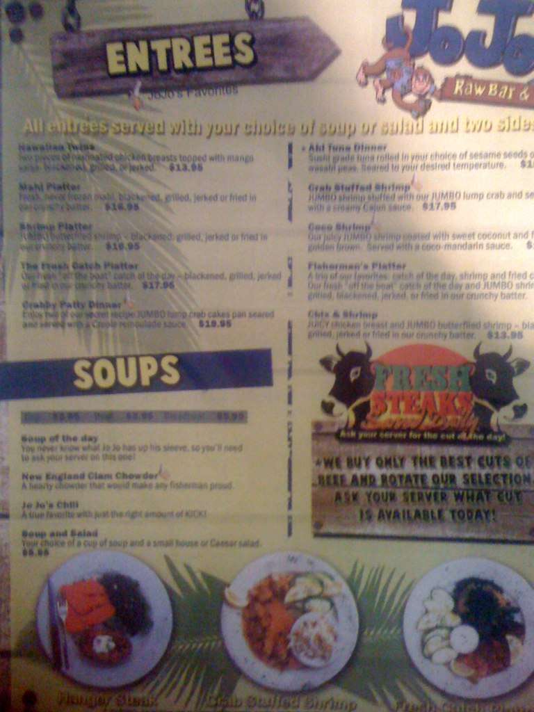 Menu at JoJo's Raw Bar & Grill, Wellington