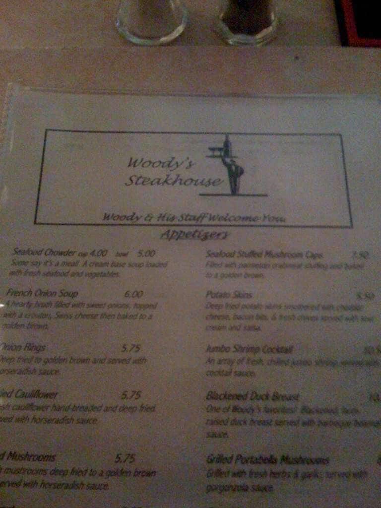 Woody's Steak House Menu, Menu for Woody's Steak House, Ottawa, Ottawa