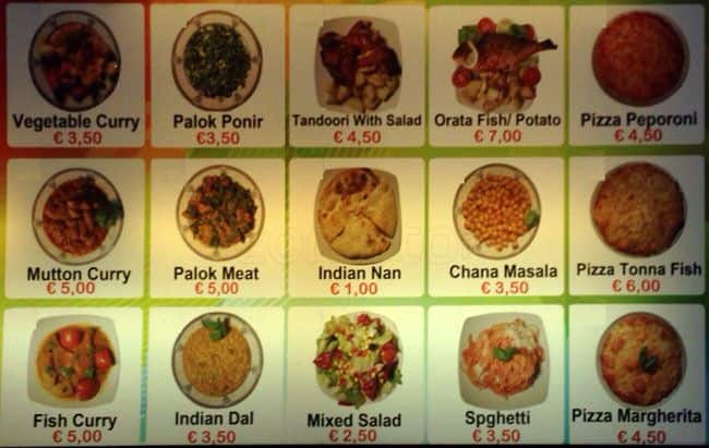 Menu di South indian restaurant 