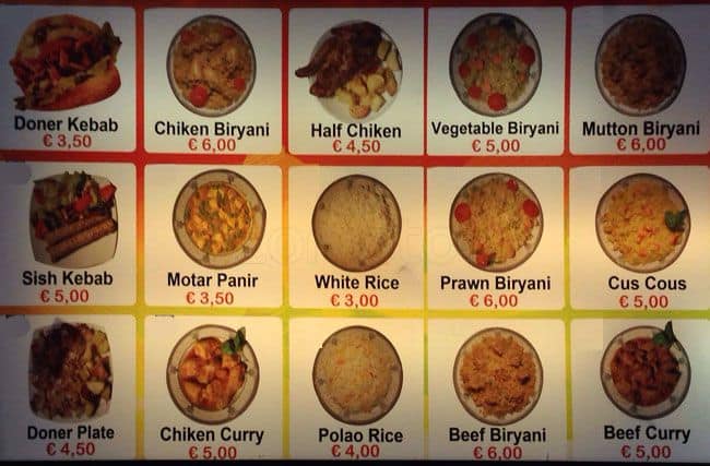 Menu di South indian restaurant 