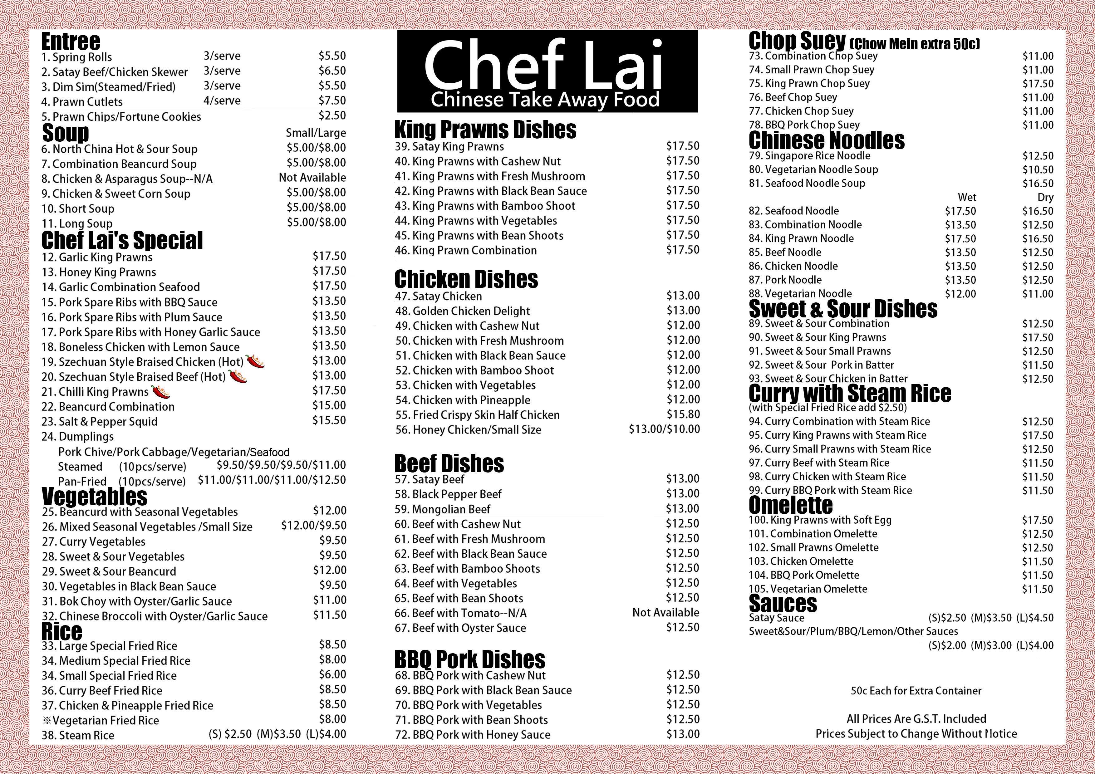 Chef Lai Menu, Menu for Chef Lai, Firle, Adelaide Urbanspoon/Zomato