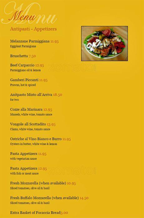 Arriva Ristorante menu