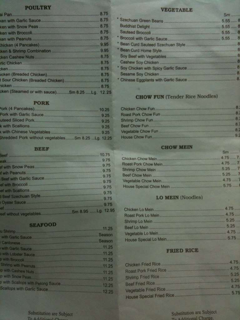 Menu at Shen's Peking restaurant, Boca Raton