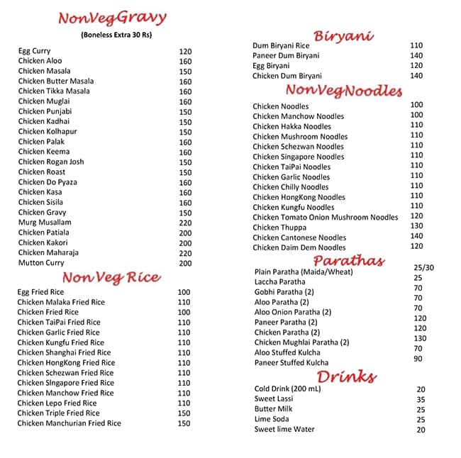 Food Club menu