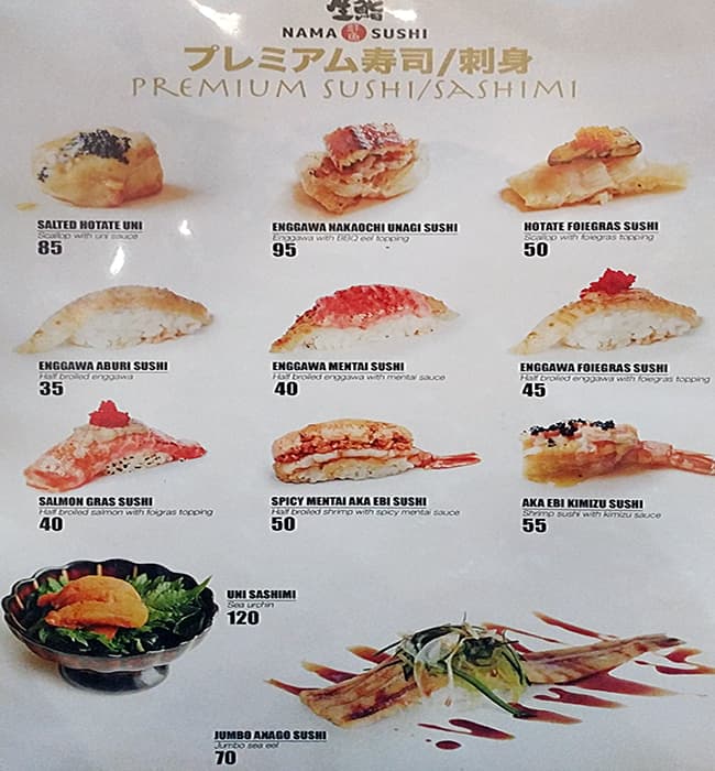 Menu At Nama Sushi By Sushi Masa Restaurant Jakarta Baywalk Mall Lantai Gf