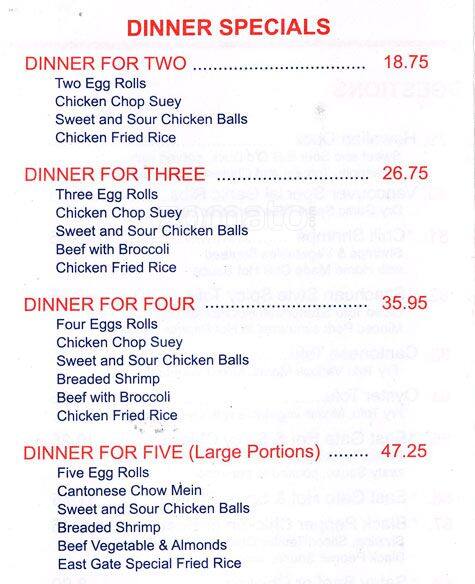 Menu de East Gate Chinese Restaurant
