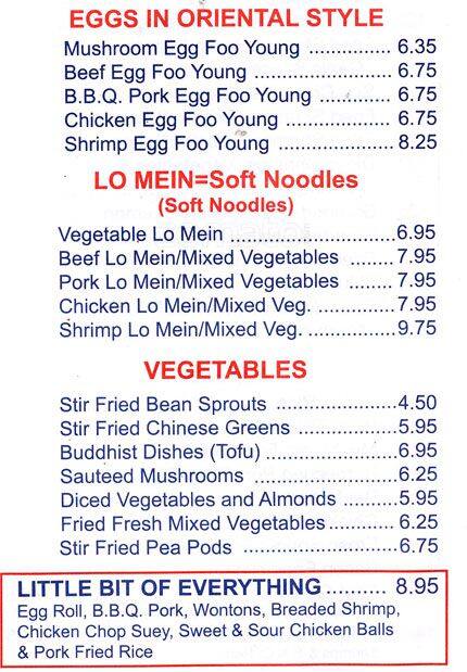 Menu de East Gate Chinese Restaurant