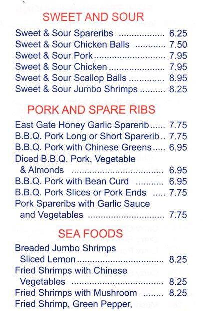 Menu de East Gate Chinese Restaurant