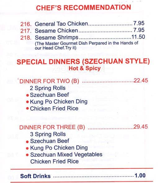 Menu de East Gate Chinese Restaurant