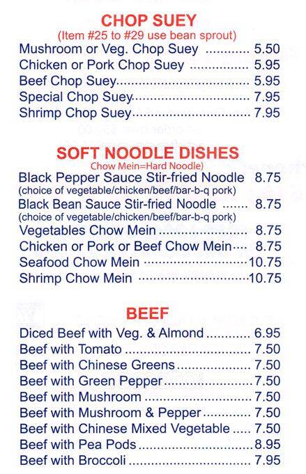 Menu de East Gate Chinese Restaurant