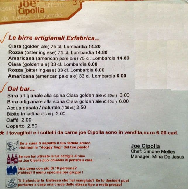 Menu di Joe Cipolla 