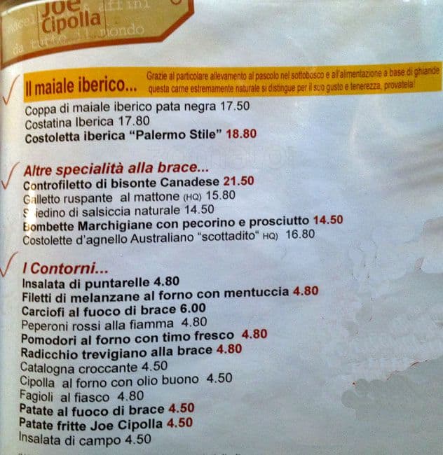 Menu di Joe Cipolla 