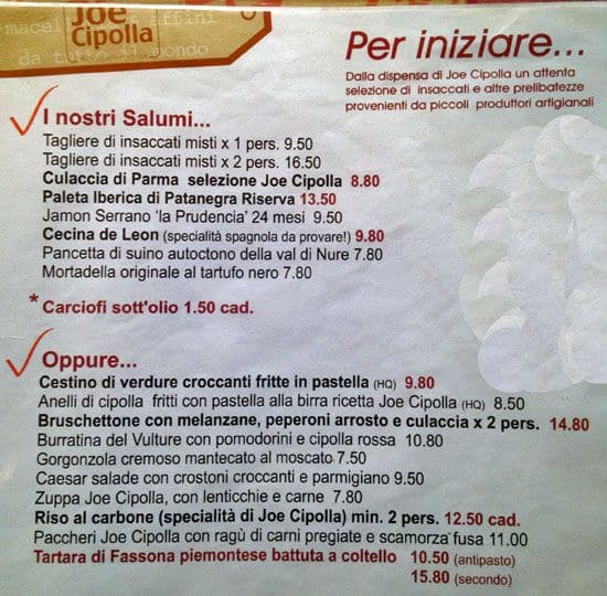 Menu di Joe Cipolla 