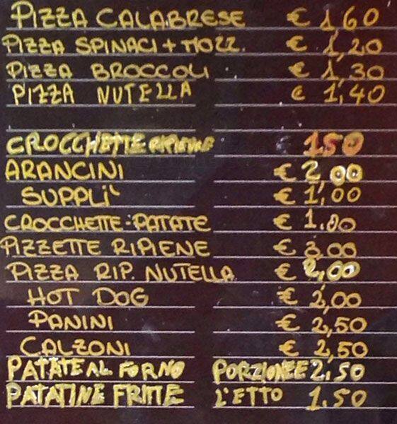 Menu di Paladoro Pizzeria A TAGLIO 