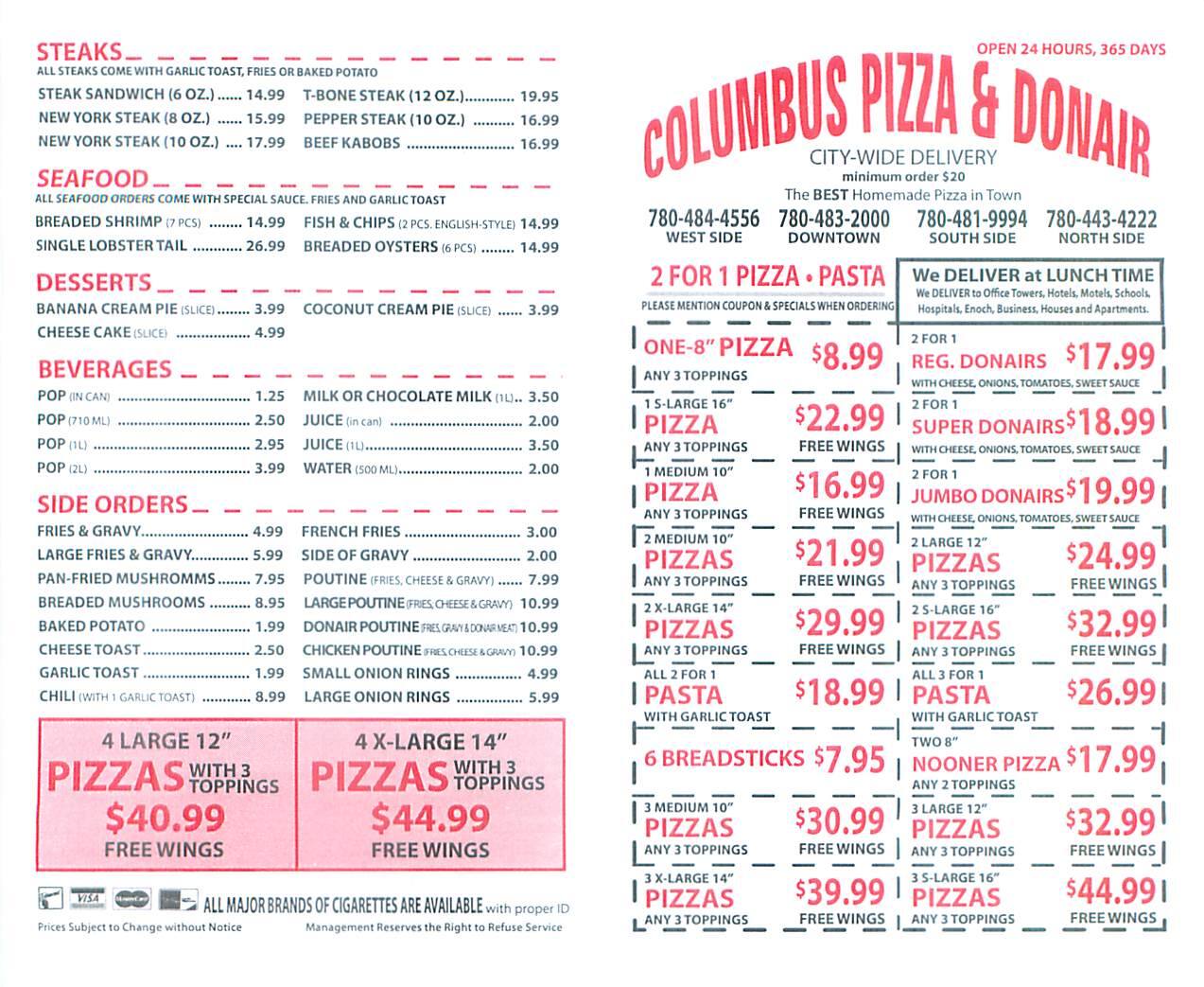 Columbus Pizza &amp; Donair Menü Urbanspoon/Zomato