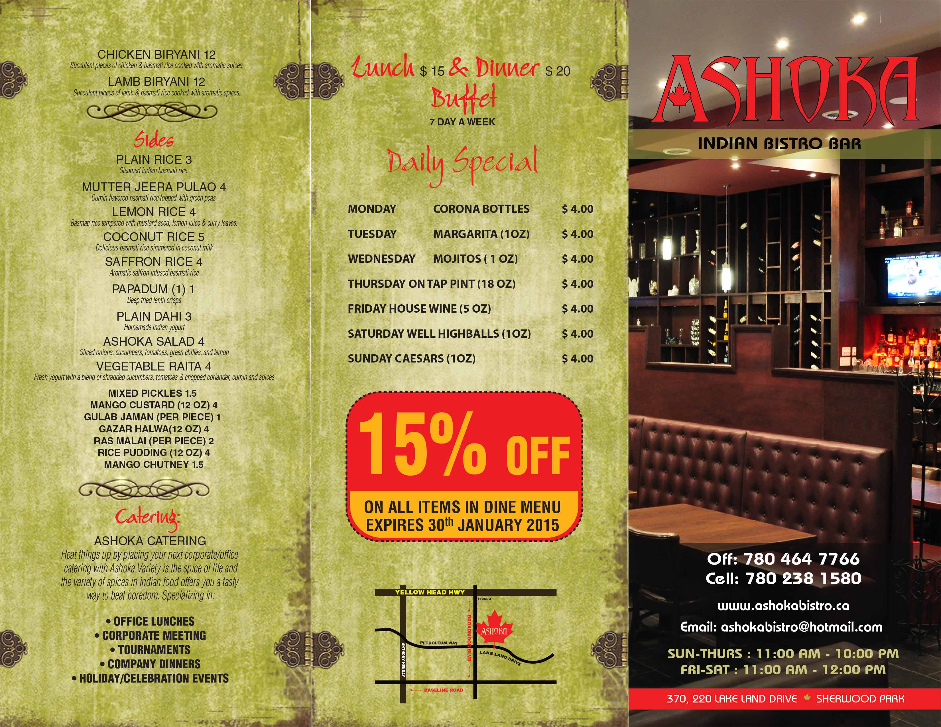 Ashoka Bistro Bar Menu, Menu for Ashoka Bistro Bar, Sherwood Park