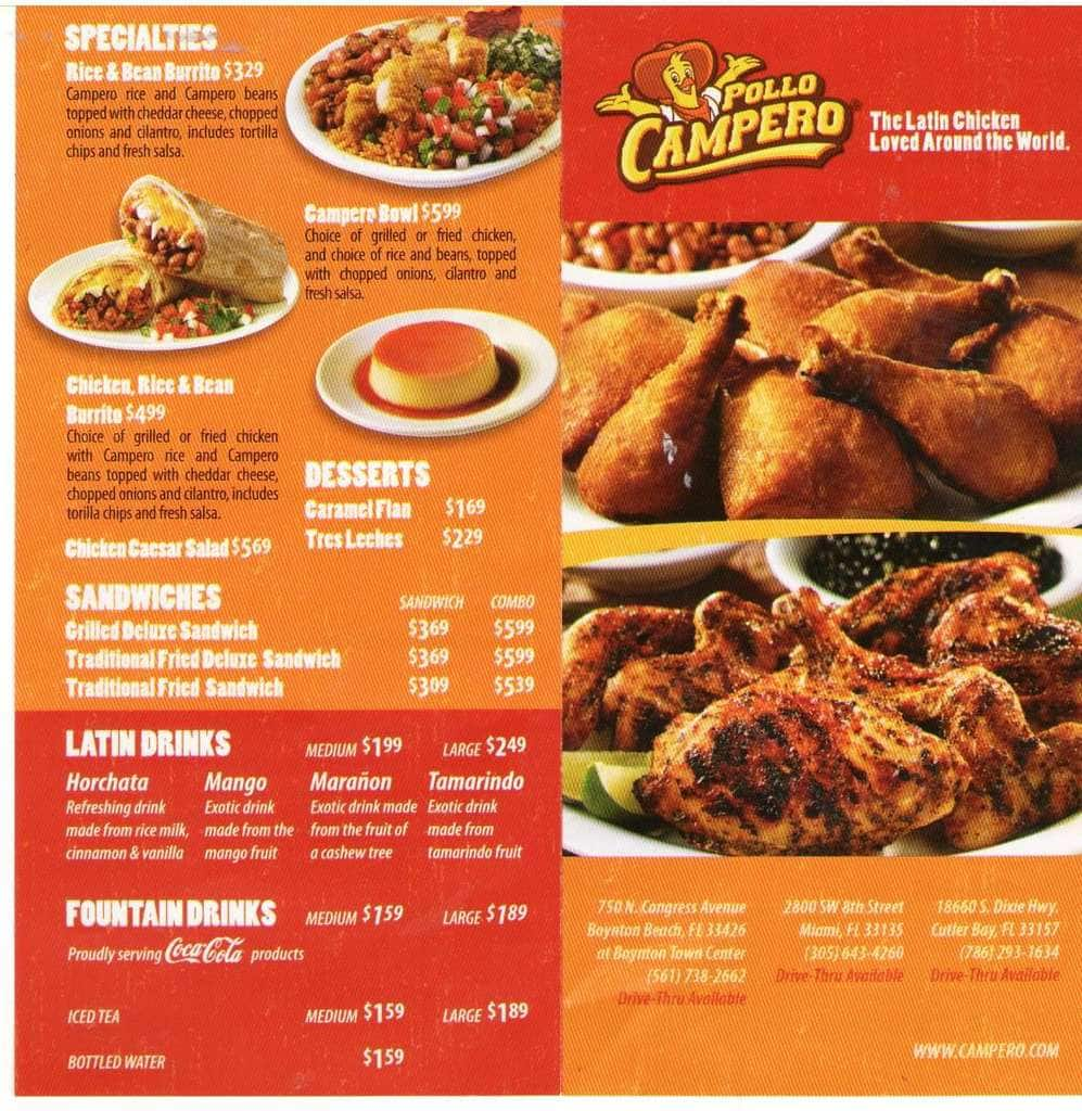 Pollo Campero Menu,Menú para Pollo Campero, Boynton Beach, Miami