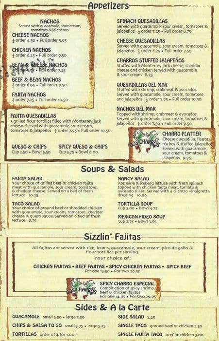 Dos Charros Menu, Menu For Dos Charros, Richardson, Richardson 