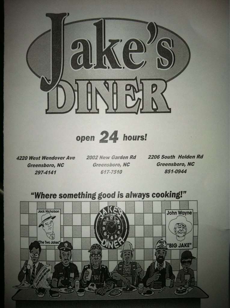 Jake's Diner Menu, Menu for Jake's Diner, Greensboro, Piedmont Triad