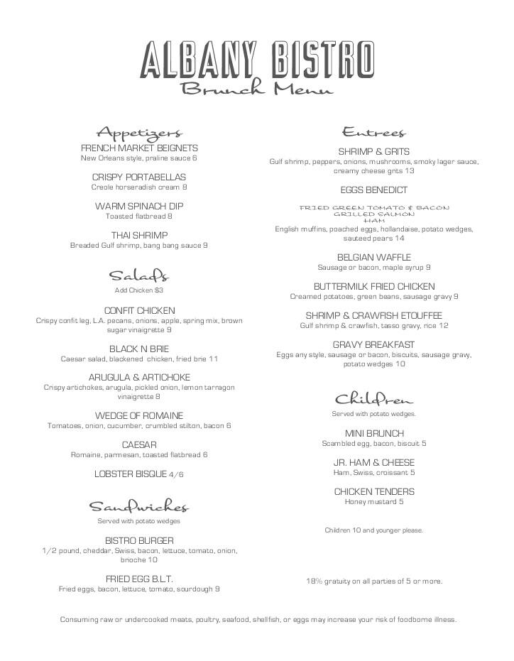 Albany Bistro Menu, Menu for Albany Bistro, Decatur, Huntsville