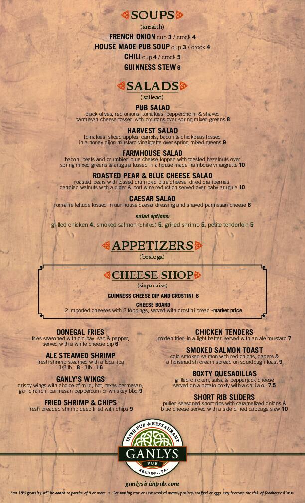 Ganly's Pub & Restaurant Menu Urbanspoon/Zomato