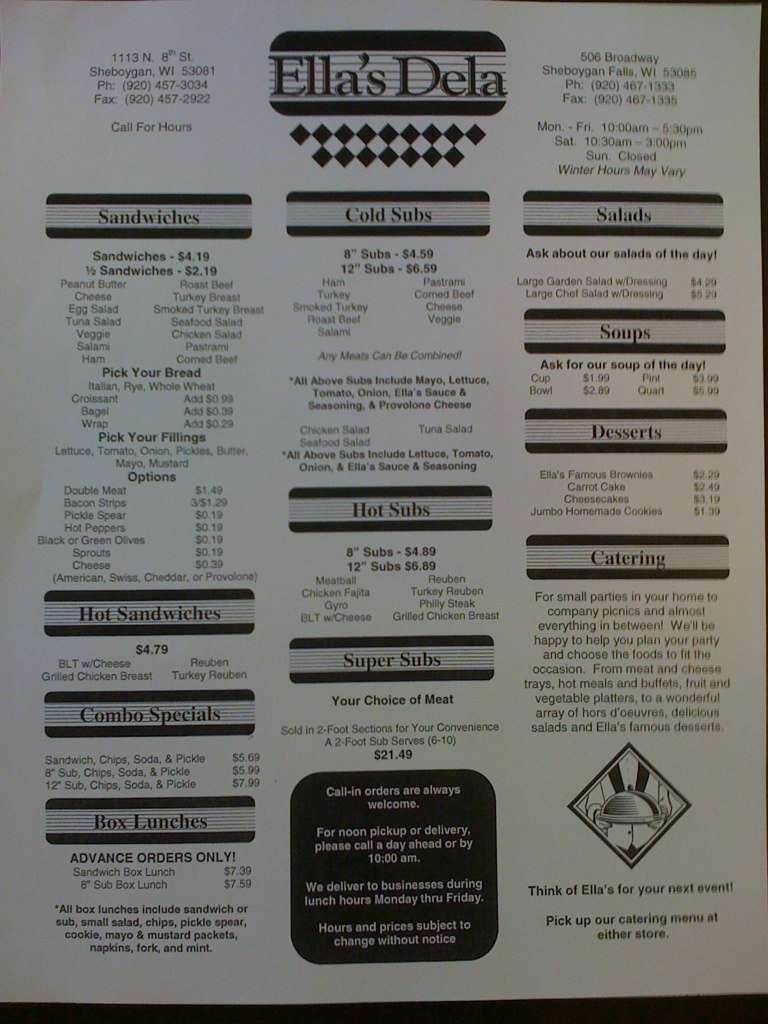 Ella S Dela Delicatessen Menu Menu For Ella S Dela Delicatessen