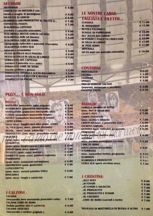 Menu at Core de Roma restaurant, Rome