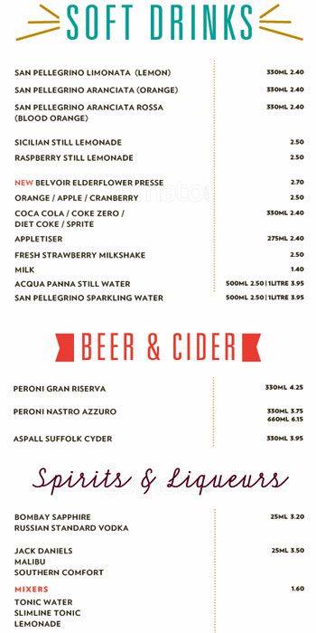 ASK Italian menu