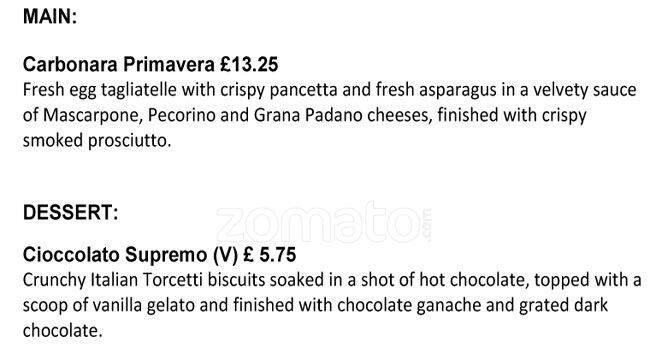 ASK Italian menu