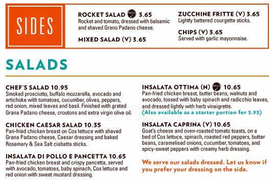 ASK Italian menu